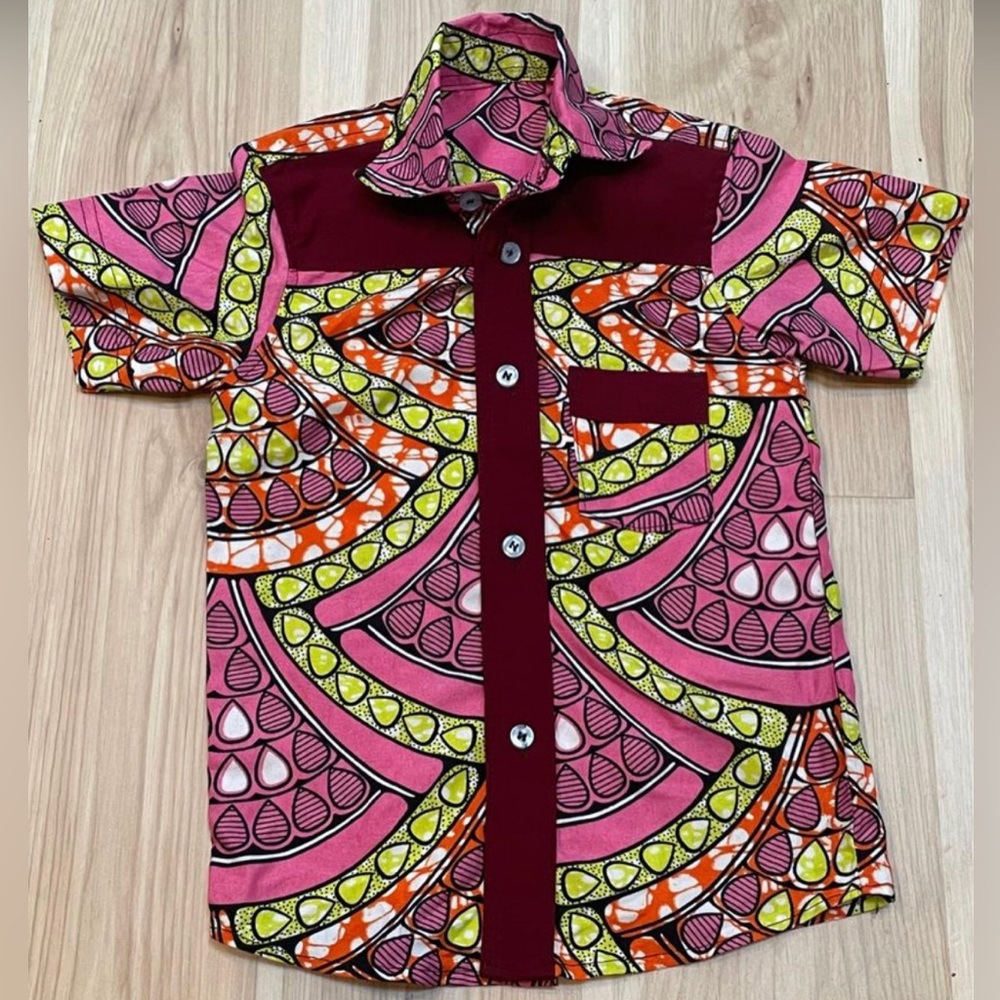 African Wax Print Button Down Collared Children’s Shirt Size 3-5 Years